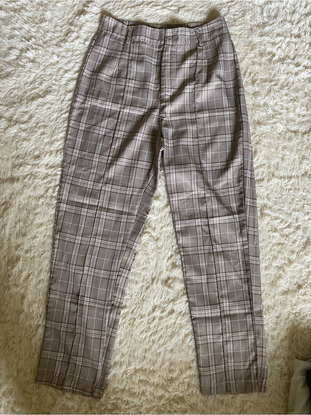 Women’s Plaid Dress Pants - Taupe/Beige/Gray